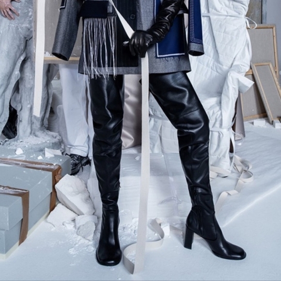 RARE Zara Studio Atelier Limited Edition Over The Knee Leather Heeled Boots - Picture 4 of 14